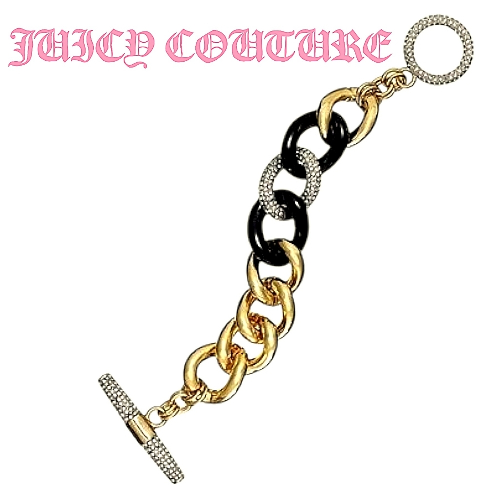 Juicy Couture Gold and Black Bracelet W/Rhinestone Toggle Closure Vintage